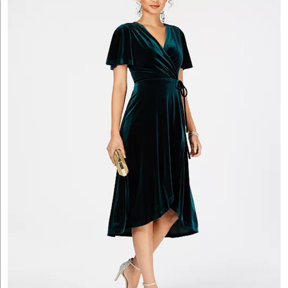 Green Velvet Faux Wrap Dress